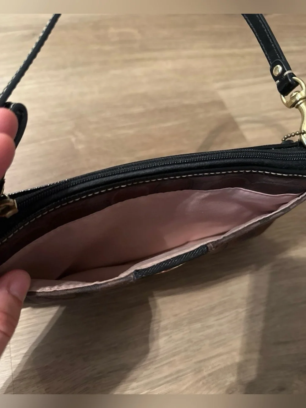 Coach Dark Brown Stripe Round Wristlet